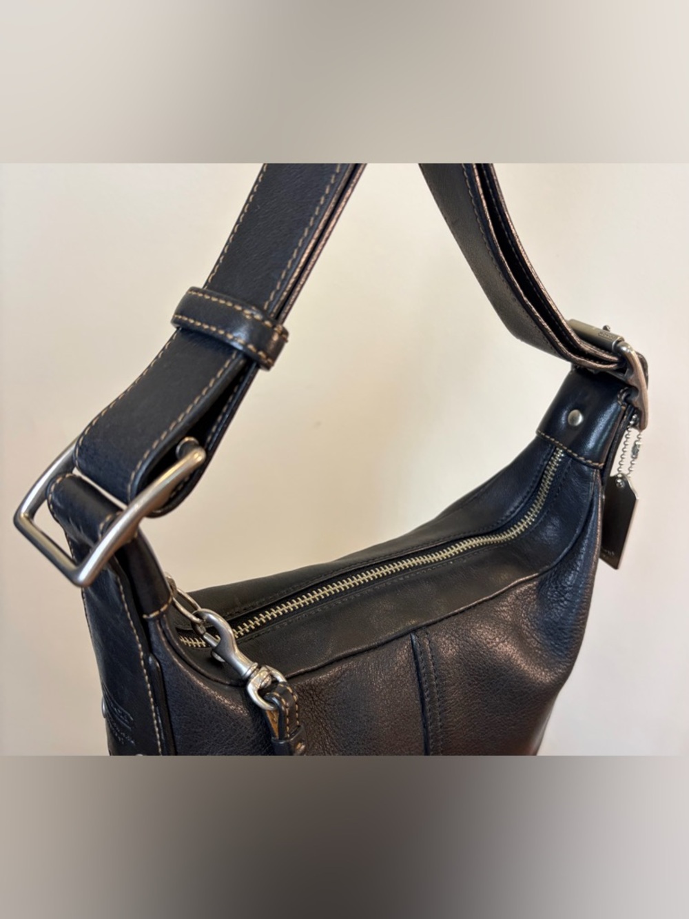 Vintage COACH Metro Hippie Bag Black Leather Slim Hobo Crossbody 6676 EUC - Picture 7 of 17